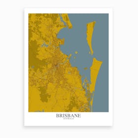Brisbane Yellow Blue Map Art Print