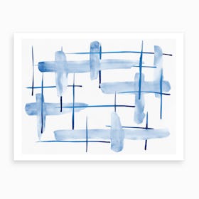 Abstract Lines Blue And White 05 Art Print