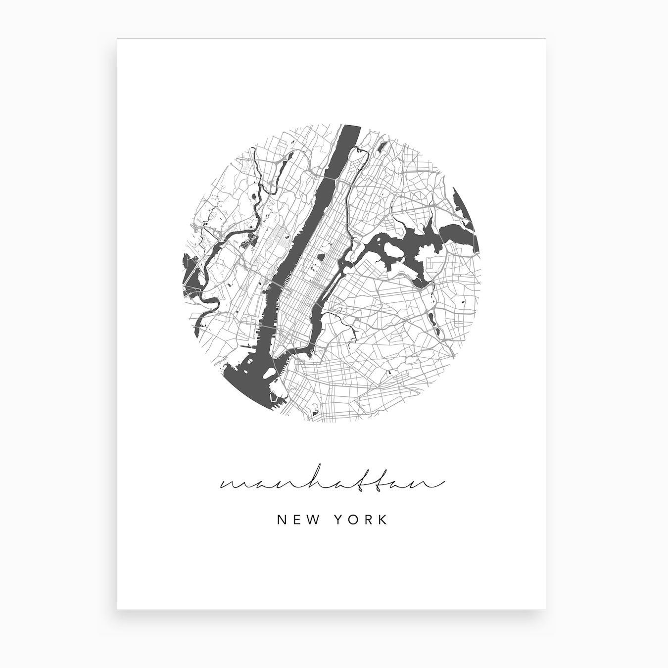 Manhattan New York Circle Map Art Print By Typologie Paper Co Fy
