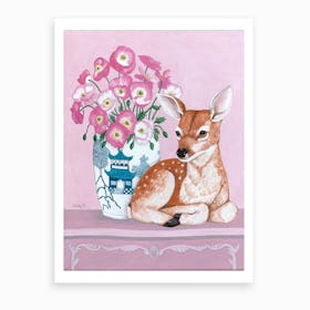 Chinoiserie Vase And Deer Art Print