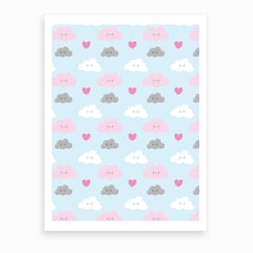 Happy Clouds Pattern Art Print