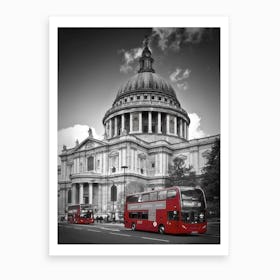 London St. Paul’S Cathedral & Red Bus Art Print