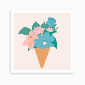 Blue And Pink Ice Cream Flower 2 Art Print
