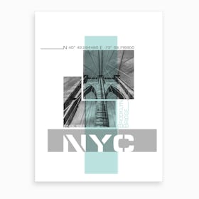 Poster Art Nyc Brooklyn Bridge Details Turquoise Art Print