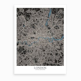 London Black Blue Map Art Print