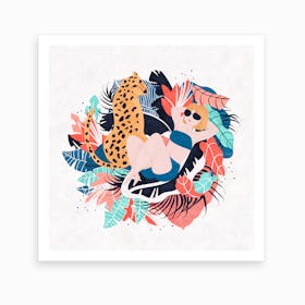 Yellow Hair Tropical Girl With Cheetah Art Print