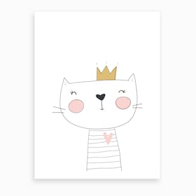 Cute White Cat with Crown Art Print