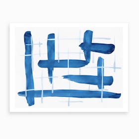 Abstract Lines Blue And White 04 Art Print