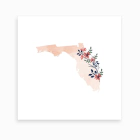 Florida Watercolor Floral State Art Print