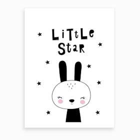 Scandi Little Star Black Bunny Art Print