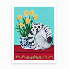 Lemur And Daffodil Art Print