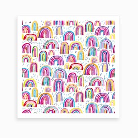 Cute Watercolor Rainbows Square Art Print