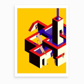 Impossible Architecture Yellow And Red Art Print