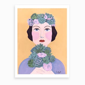 Woman And Succulents Art Print