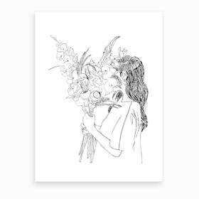 Girl With Flower Bouquet Art Print