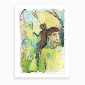 Footballer With Cat Art Print