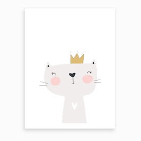 Cute Grey Cat with Crown Art Print