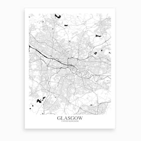 Glasgow White Black Map Art Print