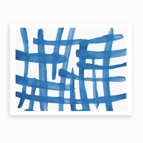 Abstract Lines Blue And White Painting 1 Art Print