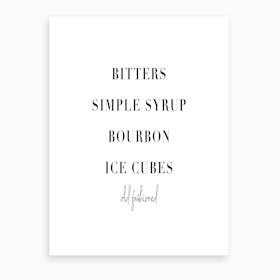 Old Fashioned Cocktail Recipe Art Print