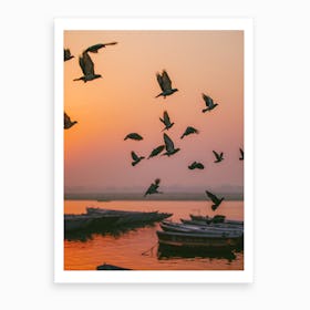 Varanasi Birds At Sunrise Art Print