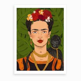 Frida And Her Monkey Art Print