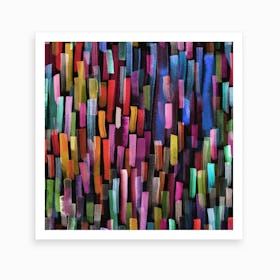 Colorful Brushstrokes Black Square Art Print