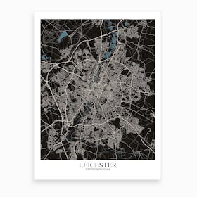 Leicester Black Blue Map Art Print