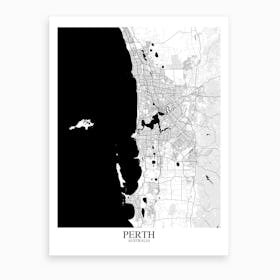 Perth White Black Map Art Print