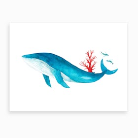 Blue Whale With Coral Art Print