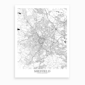 Sheffield White Black Map Art Print