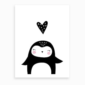 Scandi Penguin With Heart Art Print