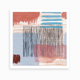 Abstract Striped Geo Red Art Print