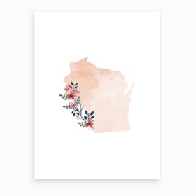 Wisconsin Watercolor Floral State Art Print