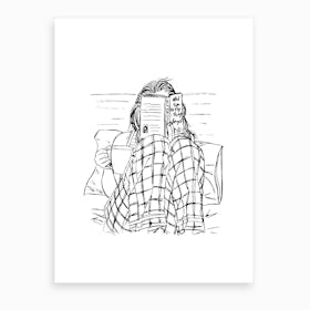 Reading In Bed Line Art Print