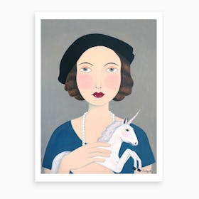 Woman And Unicorn Art Print
