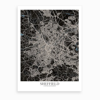 Sheffield Black Blue Map Art Print