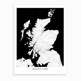 Scotland White Black Map Art Print