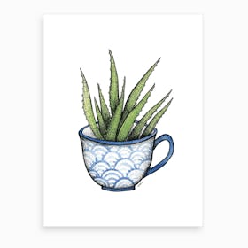 Succulent In A Blue Cup  Art Print