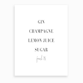 French 75 Cocktail Recipe Art Print