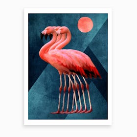 Four Flamingos At Midnight Art Print