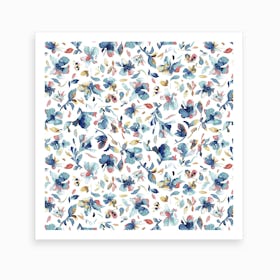 Watery Hibiscus Blue Square Art Print