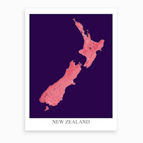New Zealand Pink Purple Map Art Print