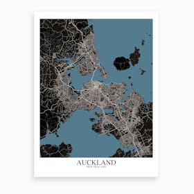 Auckland Black Blue Map Art Print