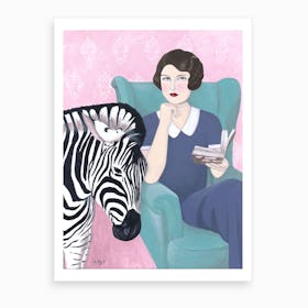 Woman And Zebra Art Print
