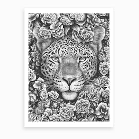 Jaguar In Flowers Art Print