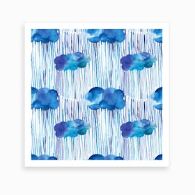 Raining Clouds Blue Square Art Print