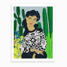 Woman With Cacti  Art Print