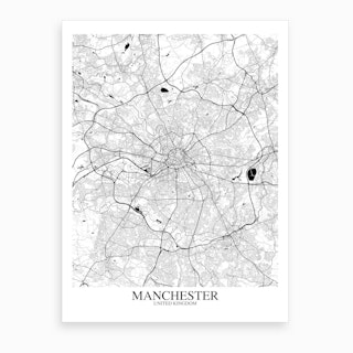 Manchester White Black Map Art Print