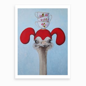 Ostrich With Stacking Cups Art Print